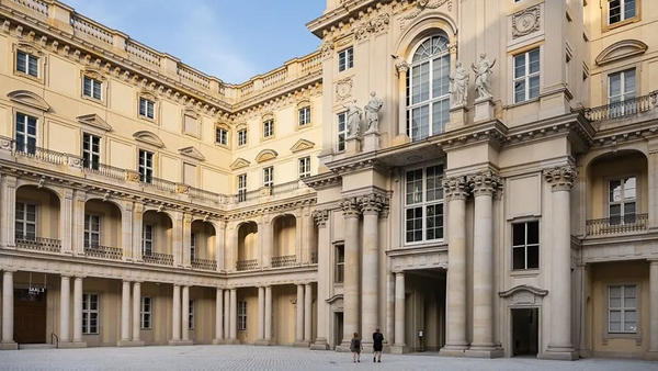 Blick auf die rekonstruierte Fassade des Berliner Schlosses im Humboldt Forum